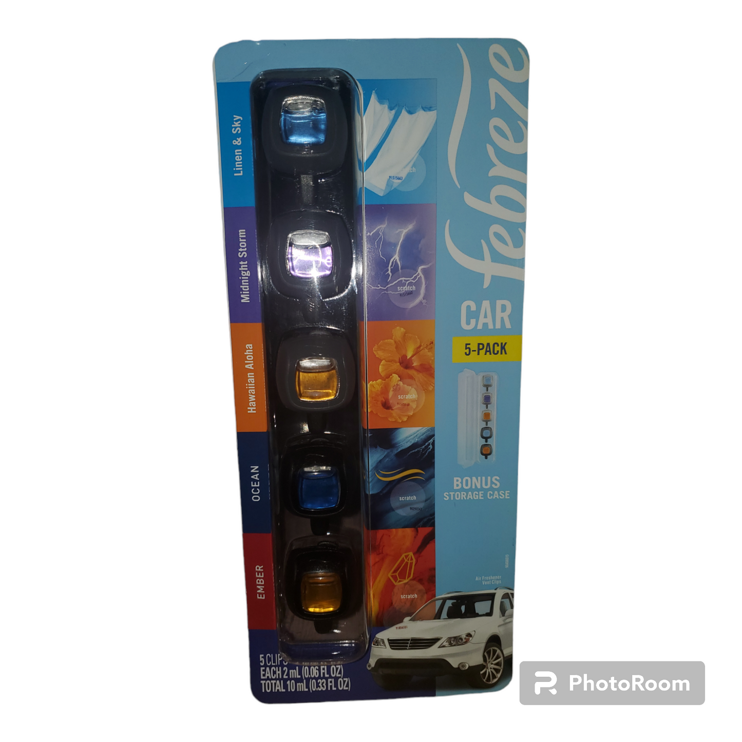 Febreze 5 Clip Air Freshener- Linen & Sky, Midnight Storm, Hawaiian Aloha, Ocean and Ember